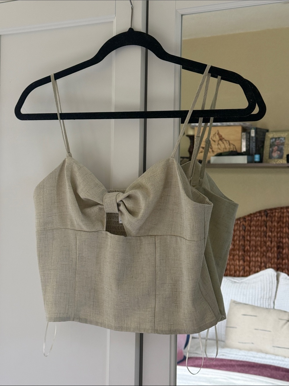 Beige Bow-Front Cropped Cami Tank